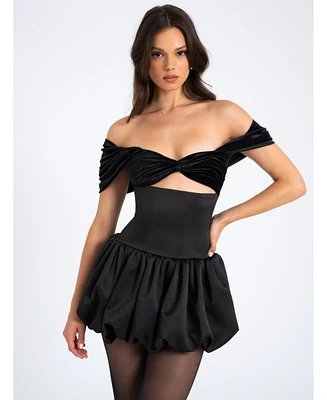 Miss Circle Women's Gabby Black Velvet Top Bubble Hem Mini Dress
