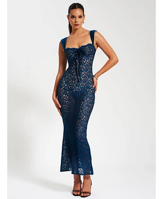 Miss Circle Women's Veronica Teal Lace Maxi Dress