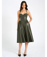 Miss Circle Women's Eliana Olive Faux Leather Dress