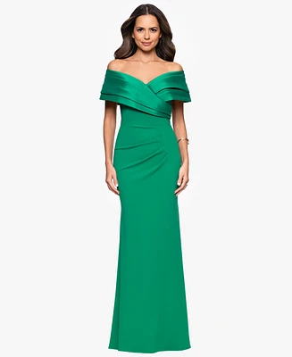 Betsy & Adam Women's Off-The-Shoulder Colorblocked Gown