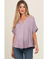 Pinkblush Maternity Lavender V-Neck Pin-Tuck Detail Top