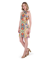 Vince Camuto Women's Floral-Print Tie-Neck Dress