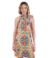 Vince Camuto Women's Floral-Print Tie-Neck Dress