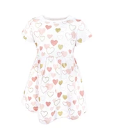 Hudson Baby Girls Cotton Dresses, Gold Pink Hearts