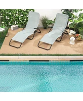 Gymax 2 Pcs Outdoor Chaise Lounge Folding Stacking Reclining Chairs