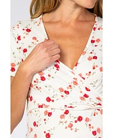 Pinkblush Maternity Ivory Floral Wrap Fitted Maternity/Nursing Top