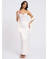Miss Circle Women's Karmen Pearl Top Pencil Slip Gown with Scarf