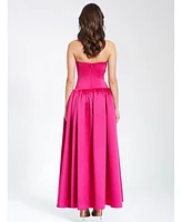 Miss Circle Women's Walterina Fuchsia Satin Strapless Drop Waist Corset Gown
