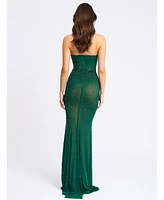 Miss Circle Women's Fatima Green Crystal Sleeveless Corset Mermaid Maxi Dress