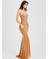 Miss Circle Women's Fatima Crystal Sleeveless Corset Mermaid Maxi Dress
