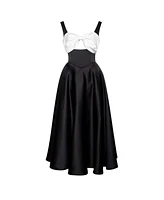 Miss Circle Women's Edda Black Maxi Gown with White Bow
