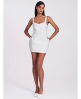 Miss Circle Women's Tais Pearl Beaded Cocoon Shape Sleeveless Mini Dress