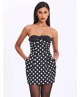 Miss Circle Women's Tahira Black Polka Strapless Mini Dress with Bow