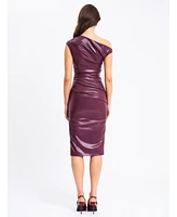 Miss Circle Women's Sabina Purple Leather Slash Neck Midi Dress