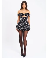 Miss Circle Women's Umika Black Polka Dots Bubble Hem Mini Dress