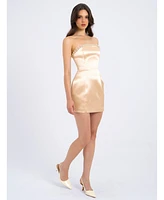 Miss Circle Women's Paisley Pearl Trim Gold Sleeveless Mini Dress