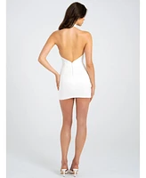 Miss Circle Women's Ori White Halter Neck Crystal Pearl Mini Dress