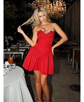 Miss Circle Women's Sacha Red Lace Drop Waist Corset Puffy Mini Dress