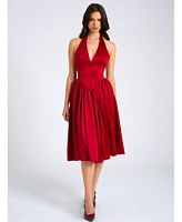 Miss Circle Women's Cara Red Plunging Halter Backless Maxi Dress