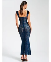 Miss Circle Women's Veronica Teal Lace Maxi Dress