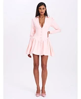 Miss Circle Women's Xabrina Macaron Pink Long Sleeve Shirt Mini Dress