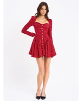 Miss Circle Women's Tae Red Tweed Long Sleeve Drop Waist Mini Dress