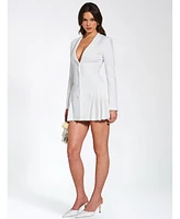 Miss Circle Women's Delia White Blazer Dress with Pleated Detail