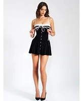 Miss Circle Women Olya Black and White Velvet A-Line Corset Mini Dress