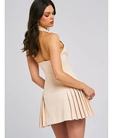 Miss Circle Women's Reyna Beige Backless Pleated Mini Blazer Dress