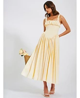 Miss Circle Women's Noreen Egg White Satin Drop Waist Maxi Sundress