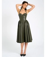 Miss Circle Women's Eliana Olive Faux Leather Dress