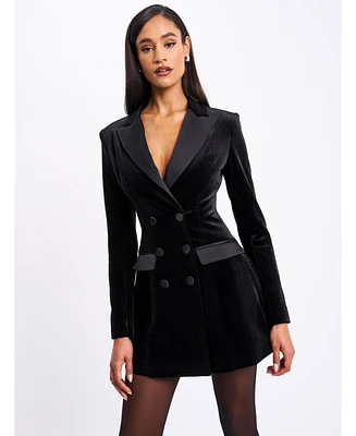 Miss Circle Women's Calista Black Velvet Blazer Mini Dress