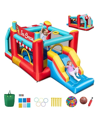 5-in-1 Ice Inflatable Bounce House with Ball Pit and Slide without Blower