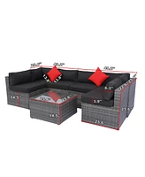 5 Piece Outdoor Sectional Sofa Set with Cushions and Pillows