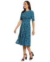 London Times Petite Shirred Short-Sleeve Midi Dress