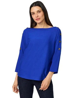 Melissa Paige Petite Button-Trim Dolman-Sleeve Sweater