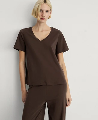 Mango Women's Plain V-Neck Cotton Pajama T-Shirt