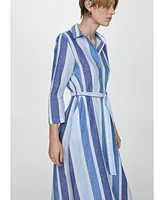 Mango Women's Belted Striped Shirt Dress