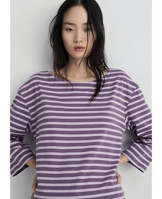 Mango Women's Woven Cotton Striped T-Shirt