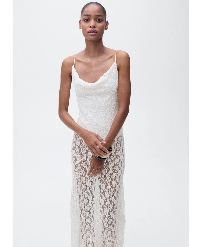 Mango Women's Draped Neck Lace Dress