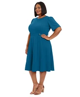 London Times Plus Fit & Flare Scuba Crepe Midi Dress