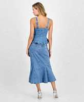 Guess Womens Anika Denim Peplum Top Lia Denim Midi Skirt