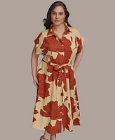 Donna Karan New York Plus Printed Grommet-Waist Shirtdress