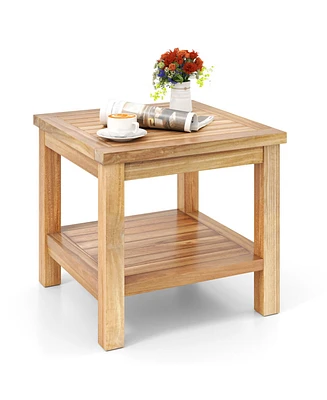 Square Side Table with Open Shelf for Small Spaces – Compact and Functional Storage Solution