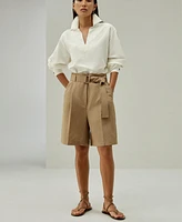 Lilysilk Women's Chic Silk-Linen Blend Bermuda Shorts