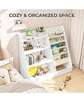 4-Tier Kids Bookshelf and Toy Storage Organizer with Anti-Tipping Kits for Safe