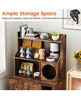 Modern Wooden Industrial Cat Litter Box Enclosure with Storage Shelves
