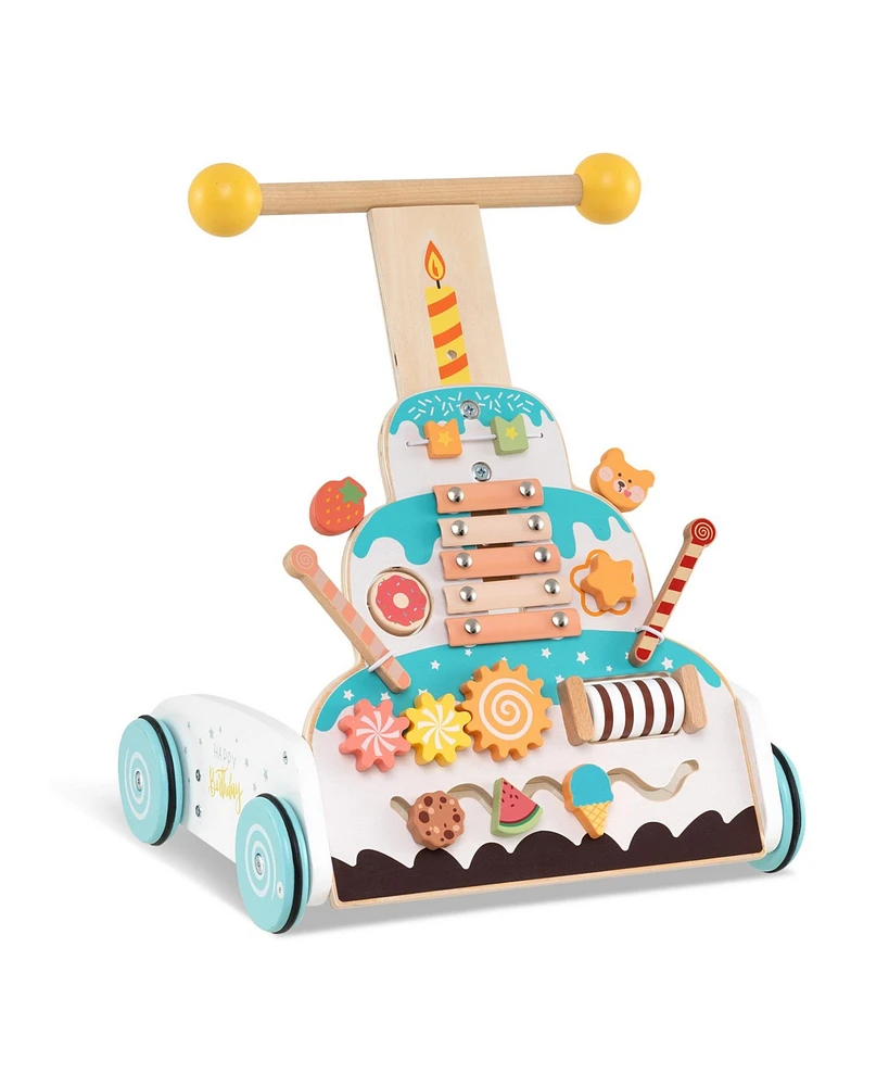 Slickblue Toddler Wooden Walker with Adjustable Heights and Smooth Wheels-White