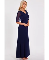 Quiz Women's Scuba Crepe Maxi Dress with Mesh Cape