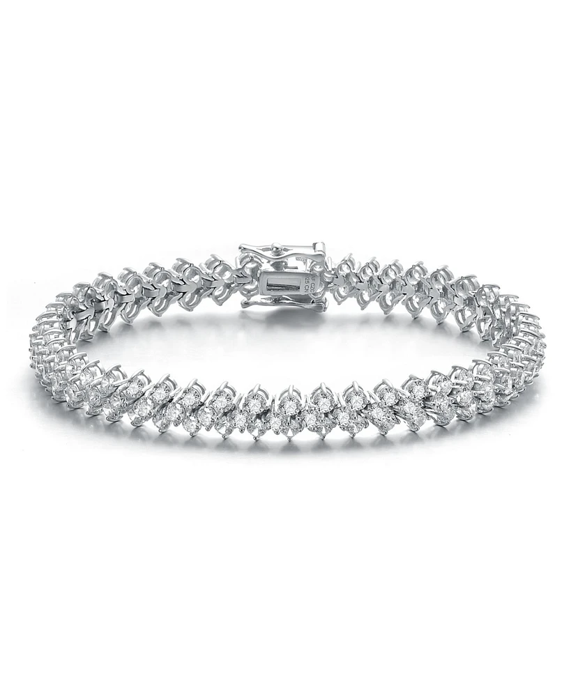 Sterling Silver White Gold Plating with Clear Cubic Zirconia Three Row Tennis Bracelet